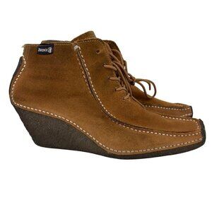 Bronx Ankle‎ Boots Wedge Heel Size EU 38 Brown Suede Leather Lace Up Bootie